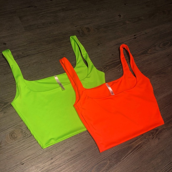 Tops - Orange & green neon crop top from Laura’s boutique
